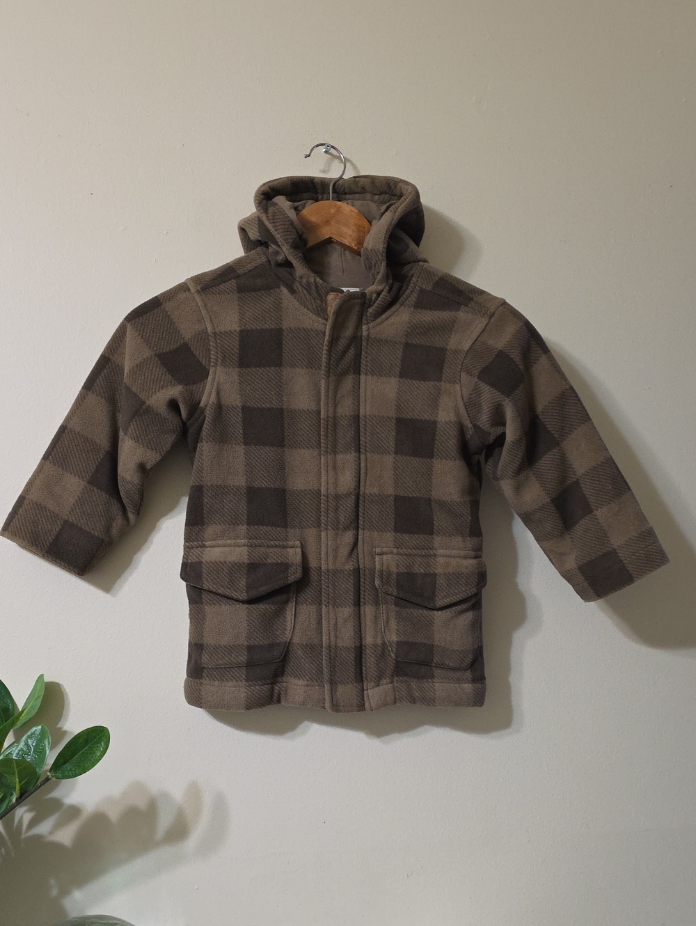 Old Navy Toddler fleece Jacket -  Classic Brown Buffalo Check - 4T (EUC)